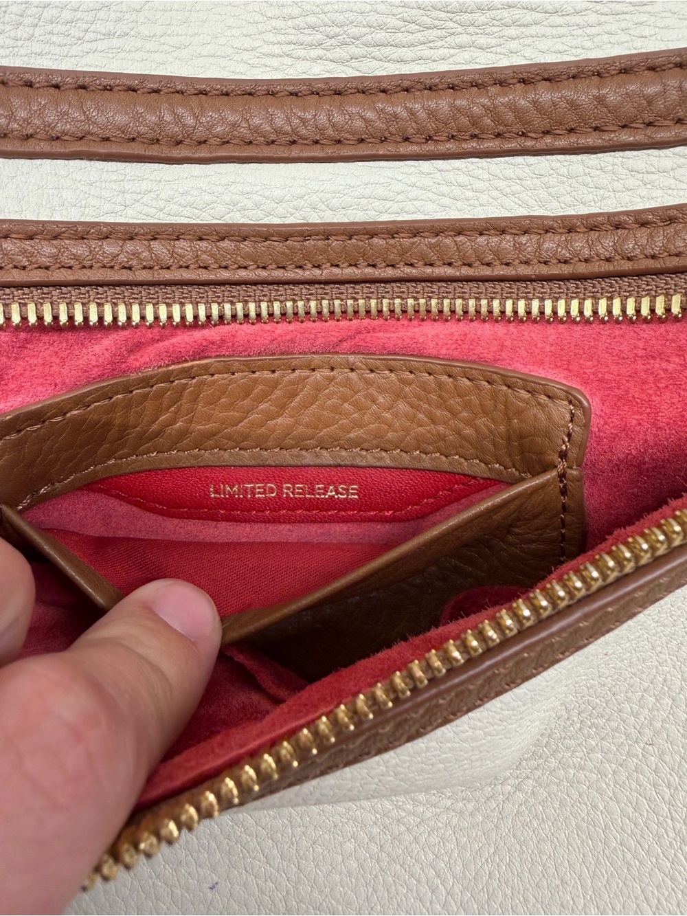 Hammitt Cream and Brown Leather Foldover Crossbody - Picture 11 of 16